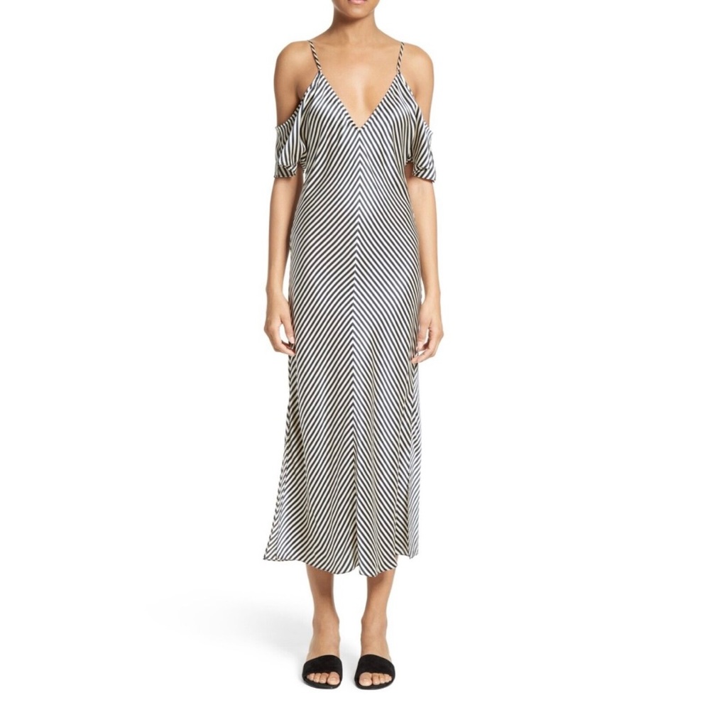 100% silk charmeuse ALEXANDER WANG cold-shoulder striped slip dress